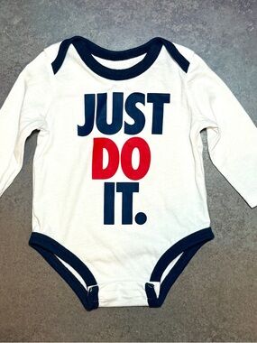 Nike 3M Long Sleeve Bodysuit White Navy Red Just Do It Baby One Piece